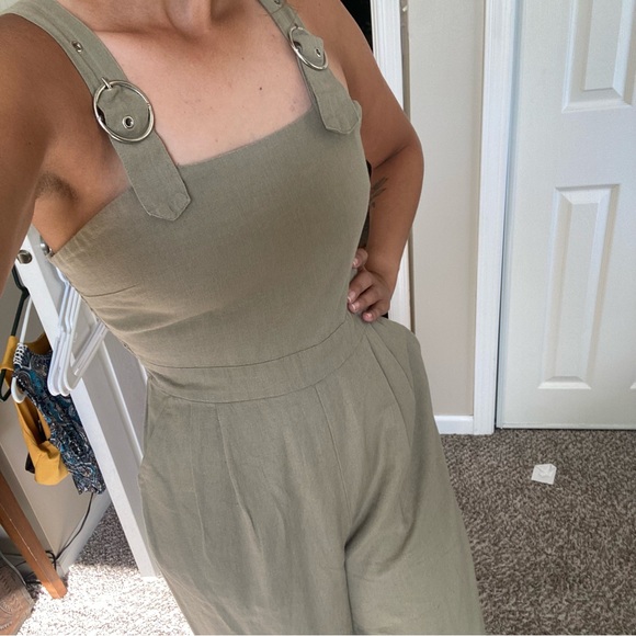 JAPNA Romper Jumpsuit, Sz Medium, Moss Green Buckle Straps Smocked Back - Picture 6 of 12